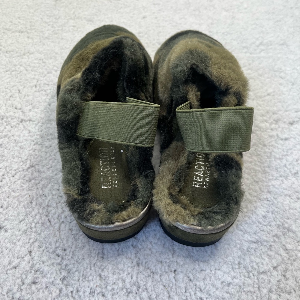 NEW Women's Reaction Kenneth Cole Green Brown Faux Fur Slipper with Strap Size 6 - Picture 3 of 6